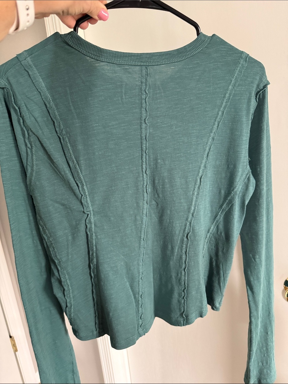 Pilcro Teal Long-Sleeve Seamed Crewneck Top - Picture 3 of 4